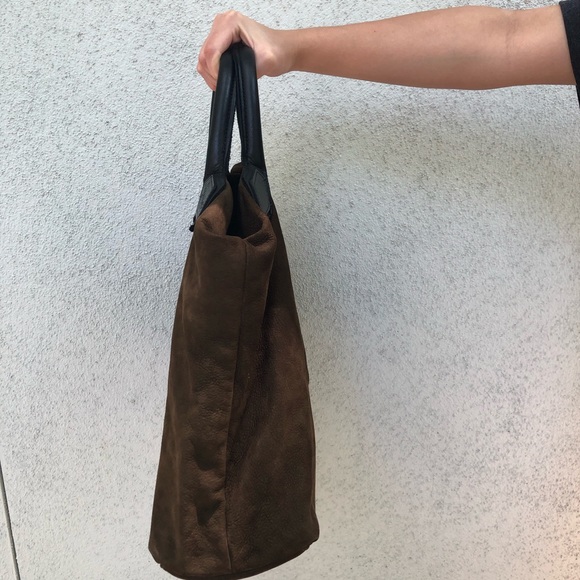 Jas M.B. Dark Olive Suede Tote w Blk Leather Trim - Picture 2 of 8